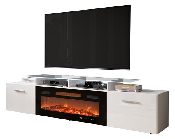 TV-állvány Numerus, Közepes sűrűségű farostlemez, Laminált forgácslap, 49x190x37cm, Fényes fehér, Fehér