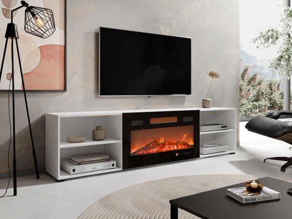 TV-állvány Charlotte 191, Laminált forgácslap, 51x200x33cm, Fehér, Fekete