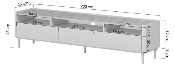Elivo TV-szekrény 200 cm lábakon - eukaliptusz / baltic dune tölgy