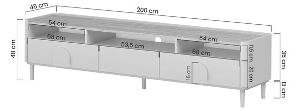 Amilio lábas TV szekrény 200 cm - kasmír / olajozott tölgy / kasmír fogantyúk