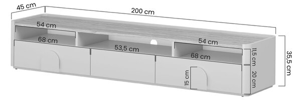 Amilio TV-szekrény 200 cm fiókos - eukaliptusz / baltic dune tölgy / natúr tölgy fogantyúval