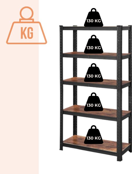 DUSTY polcos állvány, 5 polc, max 650kg, fekete/barna SongmicsHome