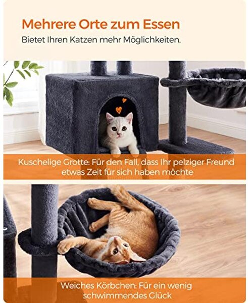 Macska kaparóoszlop, többszintes 135 cm kis macska kaparófa, sötétszürke