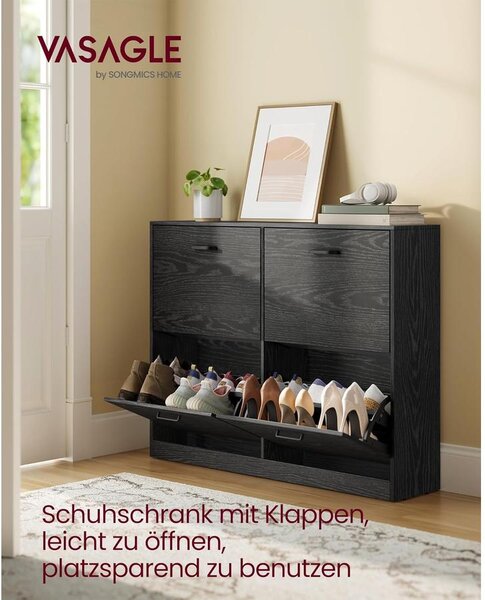 Cipősszekrény 4 lehajtható rekesszel 24 x 105,5 x 83 cm, fekete