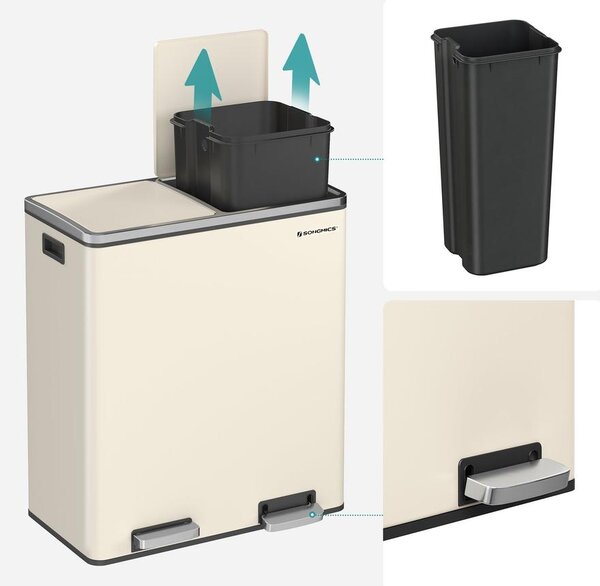 SONGMICS dupla szemetes, 2x30l, krémszínű