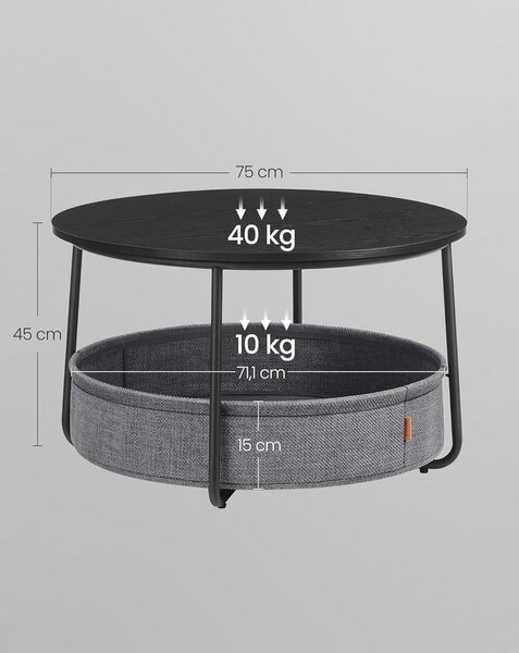Kerek dohányzóasztal 75 cm átmérőjű, tintafekete-pala szürke