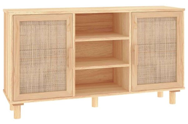 Fenyőfa-Rattan Tálalószekrény - 105x30x60 cm