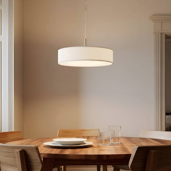 Lindby függőlámpa Sebatin, Ø 50 cm, fehér, szövet, E27, dimmelhető, Fehér / opál, Nappali / Étkező, Textil / szövet / selyem, Modern