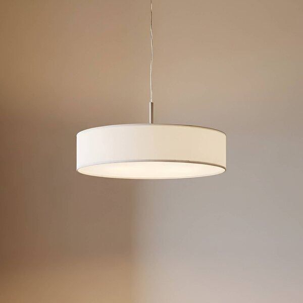 Lindby függőlámpa Sebatin, Ø 50 cm, fehér, szövet, E27, dimmelhető, Fehér / opál, Nappali / Étkező, Textil / szövet / selyem, Modern