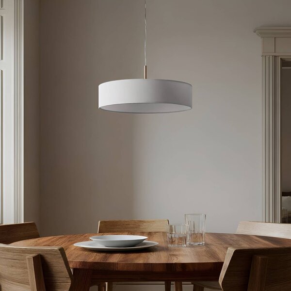 Lindby függőlámpa Sebatin, Ø 50 cm, fehér, szövet, E27, dimmelhető, Fehér / opál, Nappali / Étkező, Textil / szövet / selyem, Modern