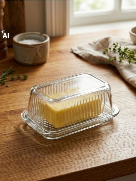 Sinsay - Bordázott mintás üveg vajtartó - clear