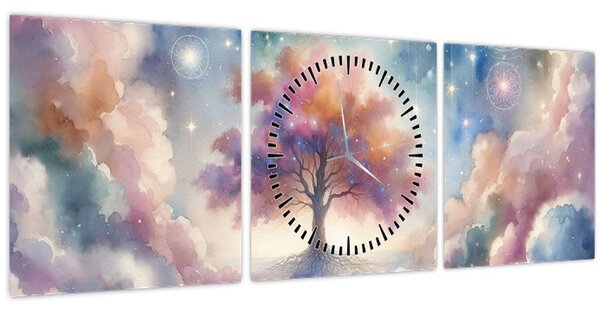 Kép – Életfa a felhőkben (órával) (90x30 cm)