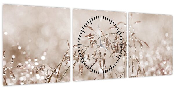Kép - rét barna árnyalatokban (órával) (90x30 cm)