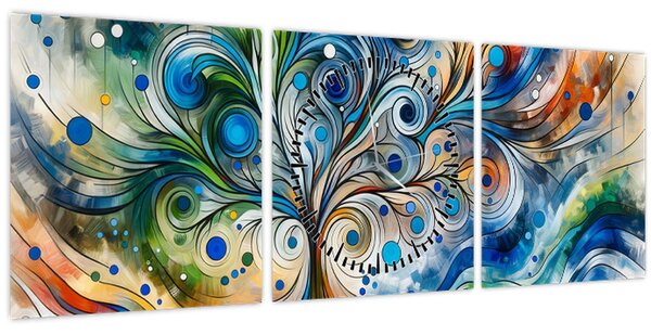 Kép – Színes energikus fa (órával) (90x30 cm)