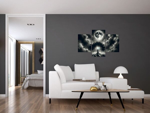 Kép – Fekete-fehér fa teliholdban (90x60 cm)
