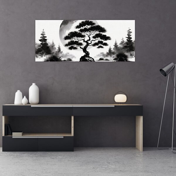 Kép – Fekete-fehér bonsai (120x50 cm)