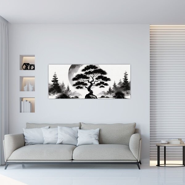 Kép – Fekete-fehér bonsai (120x50 cm)