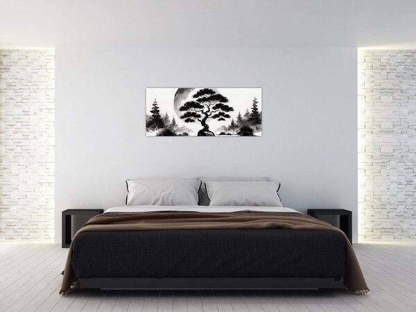 Kép – Fekete-fehér bonsai (120x50 cm)