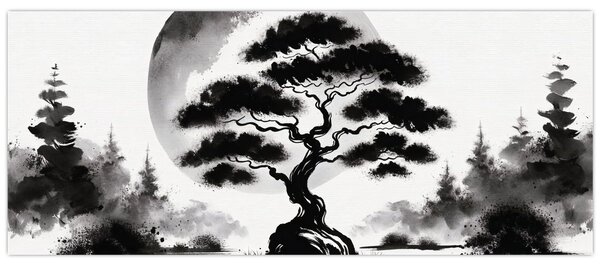 Kép – Fekete-fehér bonsai (120x50 cm)