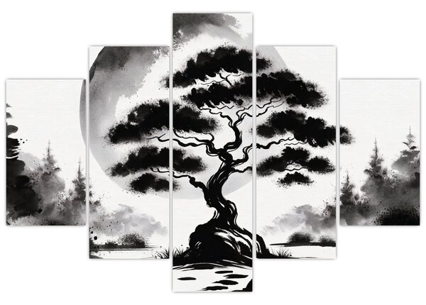 Kép – Fekete-fehér bonsai (150x105 cm)