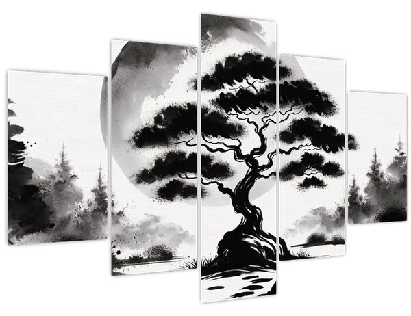 Kép – Fekete-fehér bonsai (150x105 cm)