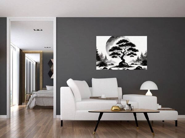 Kép – Fekete-fehér bonsai (90x60 cm)