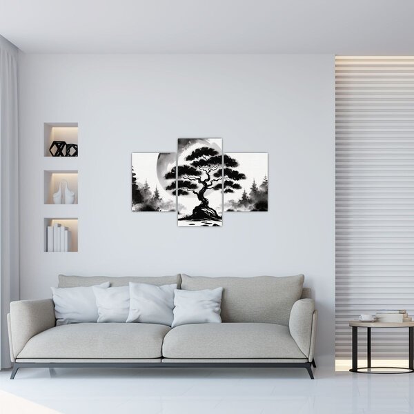 Kép – Fekete-fehér bonsai (90x60 cm)