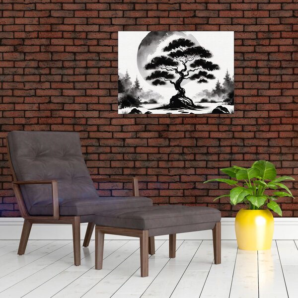 Kép – Fekete-fehér bonsai (70x50 cm)