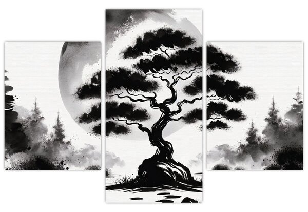 Kép – Fekete-fehér bonsai (90x60 cm)