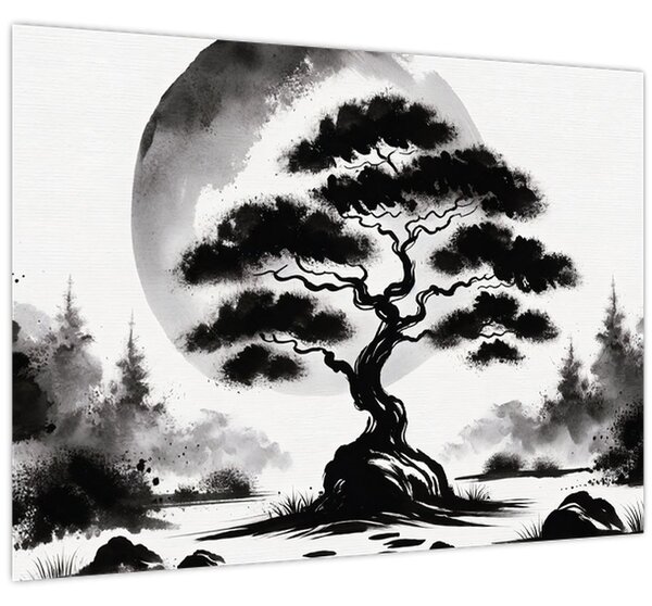 Kép – Fekete-fehér bonsai (70x50 cm)