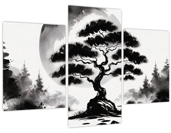 Kép – Fekete-fehér bonsai (90x60 cm)