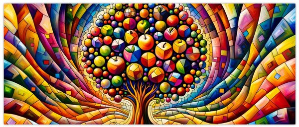 Kép – Színes fa almákkal (120x50 cm)