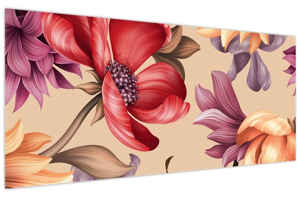 Kép - Vintage virágok (120x50 cm)