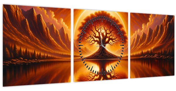 Kép – Fa a véres napban (órával) (90x30 cm)