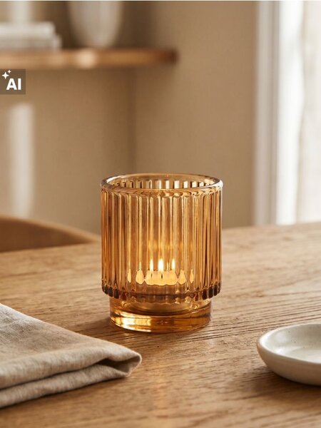 Sinsay - Bordázott tealight gyertyatartó - borostyánszínű