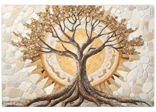 Kép – Arany életfa mozaikban (90x60 cm)