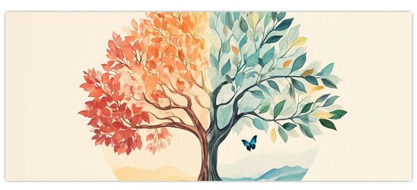 Kép – Duális fa pillangóval (120x50 cm)