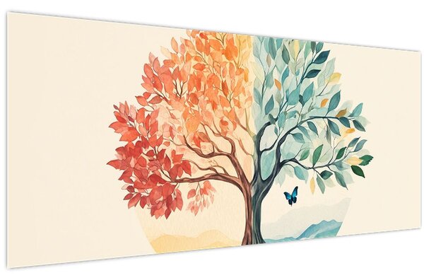 Kép – Duális fa pillangóval (120x50 cm)