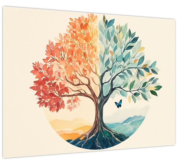 Kép – Duális fa pillangóval (70x50 cm)