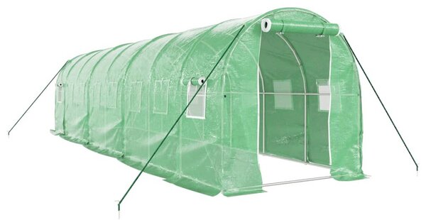 Zöld acélvázas melegház 16 m² 8 x 2 x 2 m