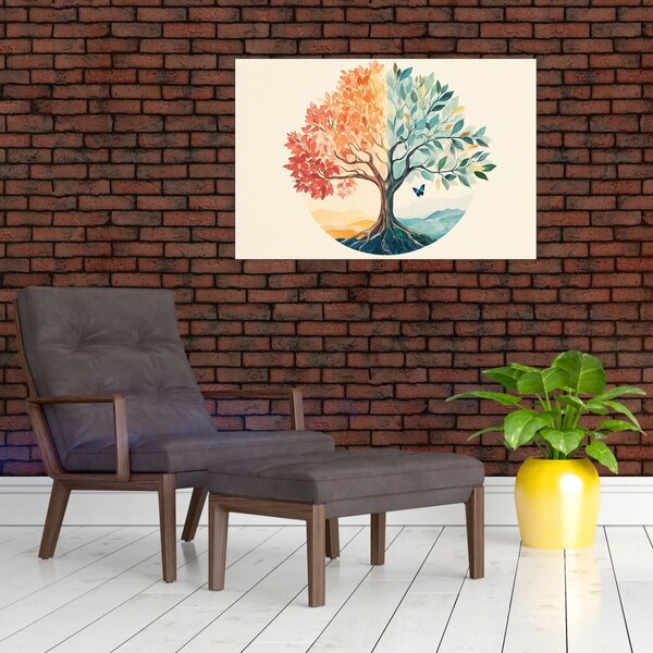 Kép – Duális fa pillangóval (90x60 cm)