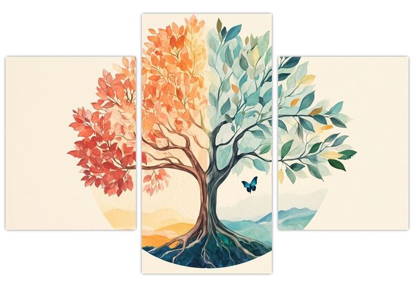 Kép – Duális fa pillangóval (90x60 cm)