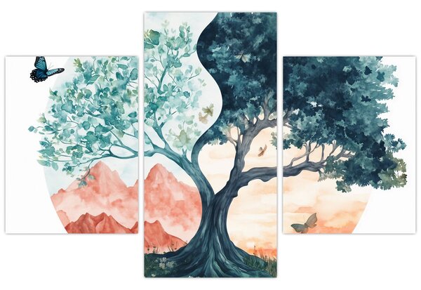 Kép – Akvarellfa tele élettel (90x60 cm)