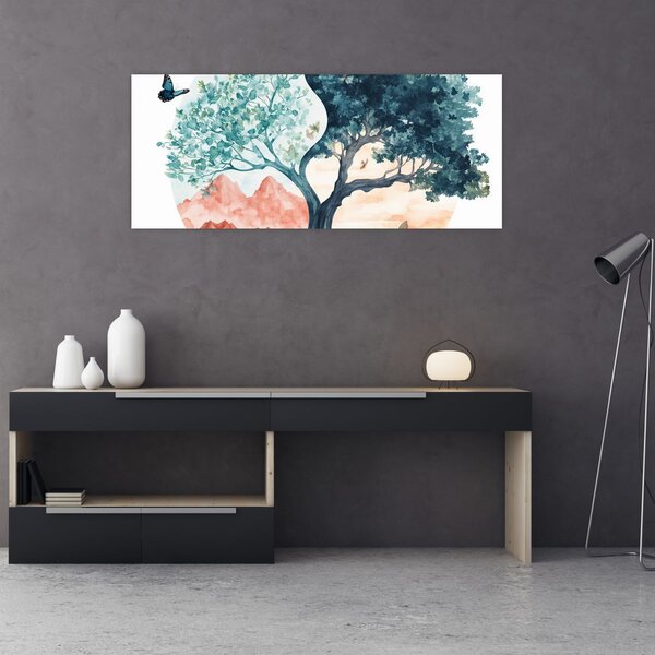 Kép – Akvarellfa tele élettel (120x50 cm)