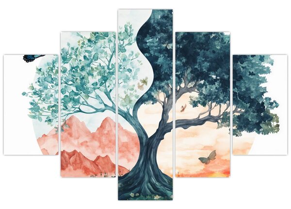 Kép – Akvarellfa tele élettel (150x105 cm)