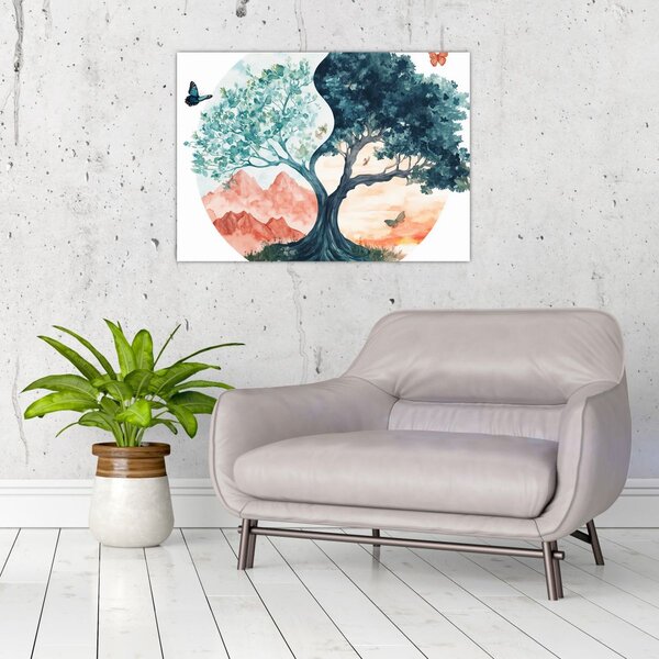 Kép – Akvarellfa tele élettel (70x50 cm)