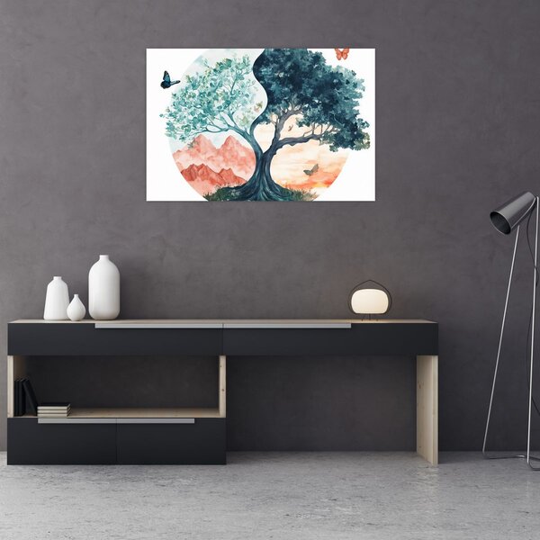 Kép – Akvarellfa tele élettel (90x60 cm)