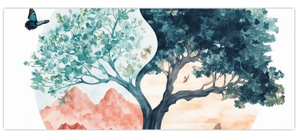 Kép – Akvarellfa tele élettel (120x50 cm)