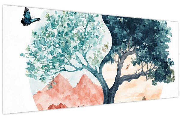 Kép – Akvarellfa tele élettel (120x50 cm)