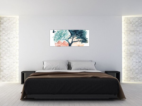 Kép – Akvarellfa tele élettel (120x50 cm)